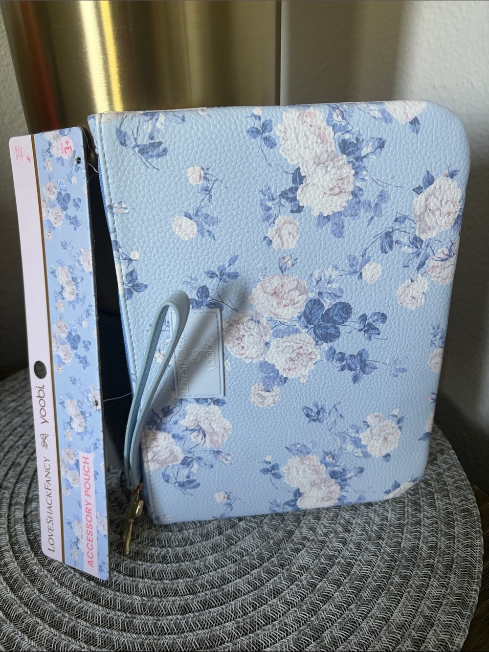 NWT Love Shack Fancy X Yoobi Everblooming Rosettes Flat Zip Pencil Case w/ Strap